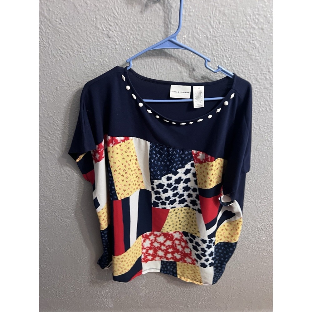 Women Alfred Dunner Blue Size 20 Short Sleeve Top Blouse